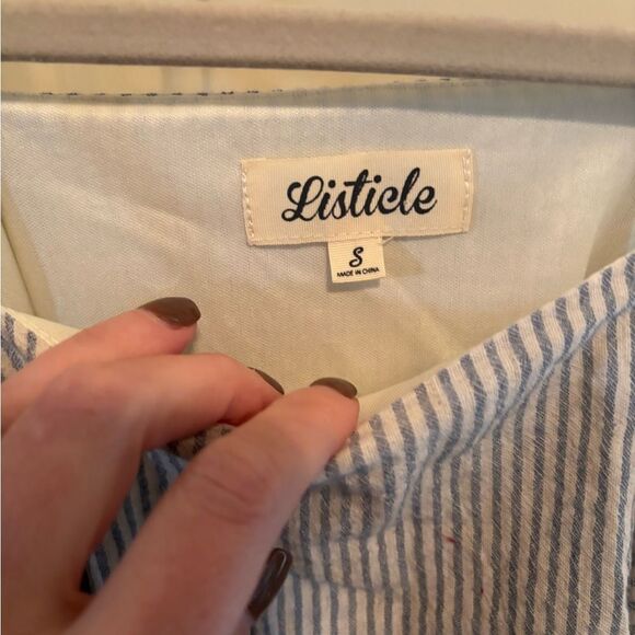 Anthropologie Listicle Blue and Gray Striped Blouse - Picture 3 of 4